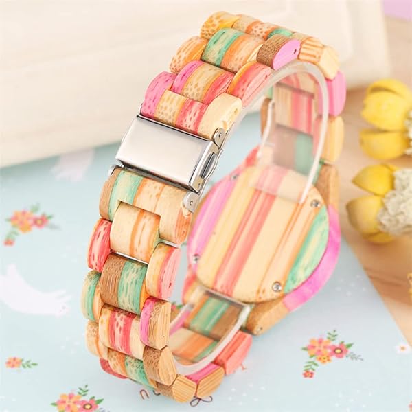 Womens Wooden Watch with All Wood Strap Analog Classic Design Colorful Bamboo Ladies Watches for Women, Couples Q1095-US