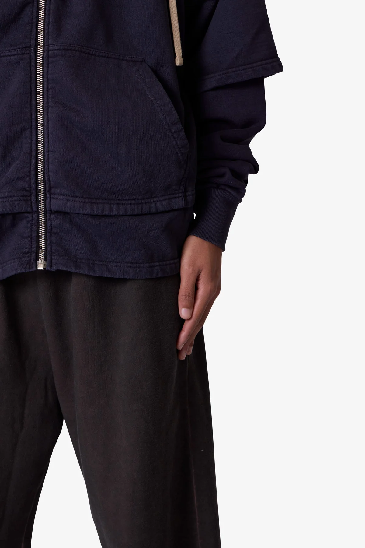 Double Layer Zipper Sweater - Washed Black