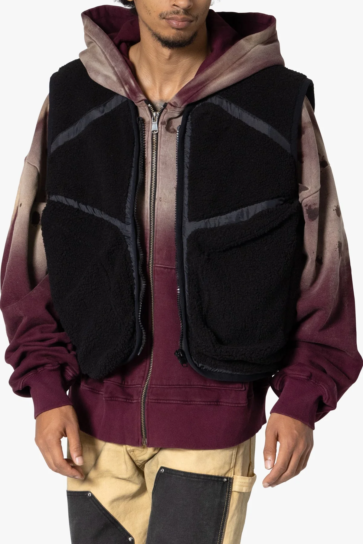 Cropped Tech Sherpa Vest - Black