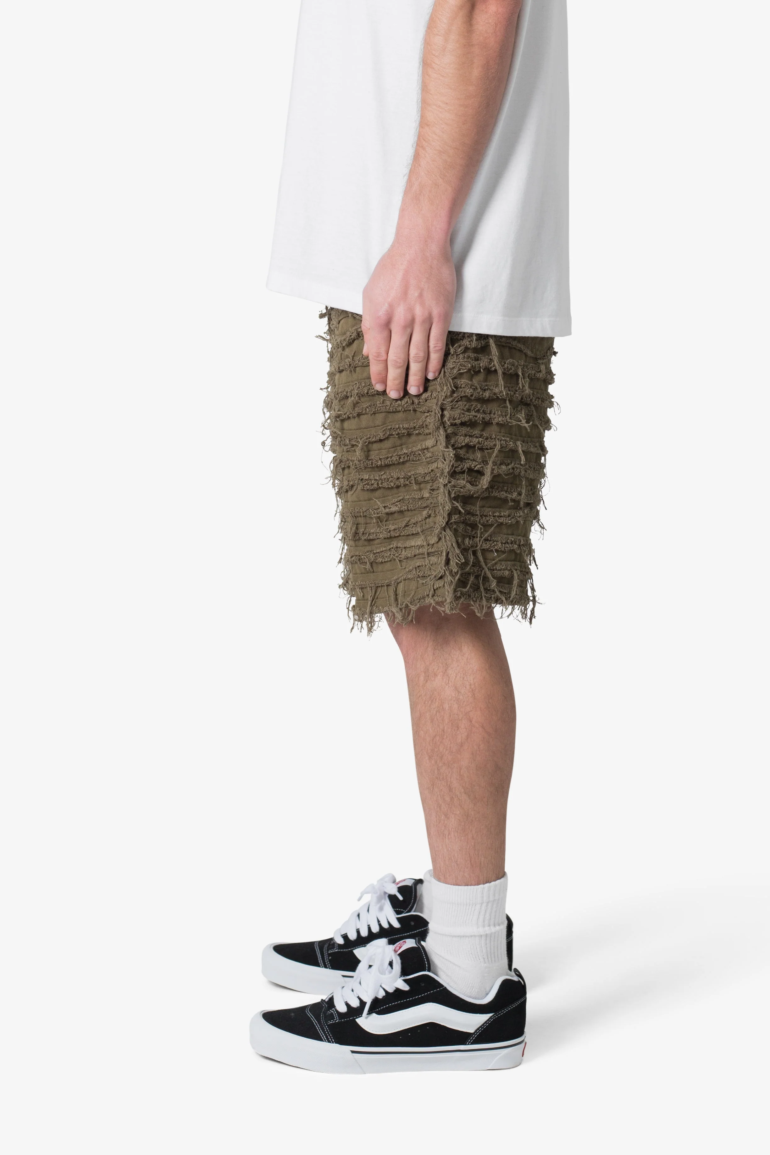 Allover Frayed Denim Shorts - Olive