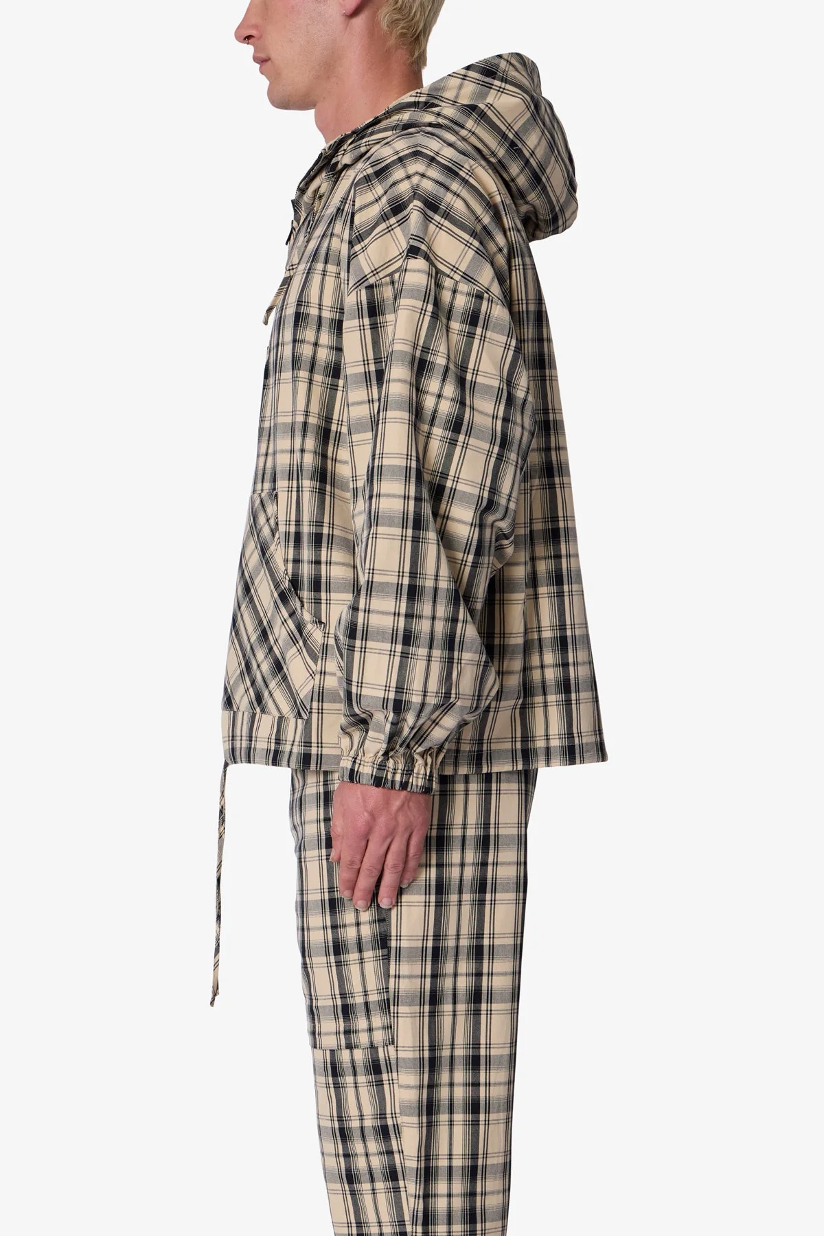 Tartan Print Quarter Zip Jacket - Cream