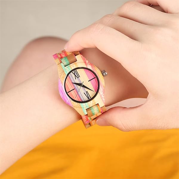Womens Wooden Watch with All Wood Strap Analog Classic Design Colorful Bamboo Ladies Watches for Women, Couples Q1095-US