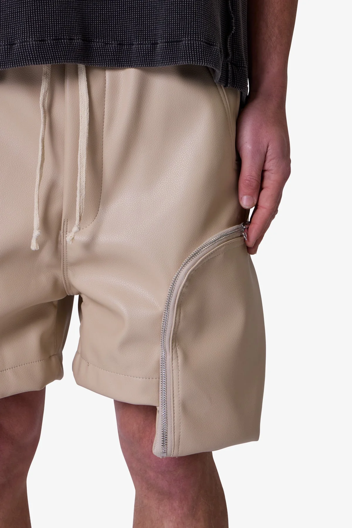 Leather Pocket Geo Shorts - Tan