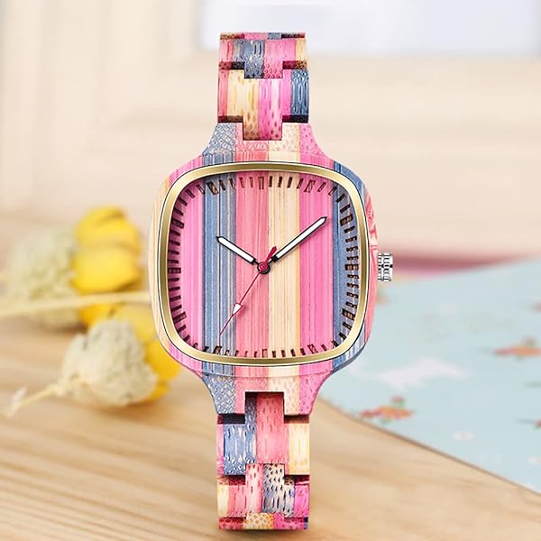 Womens Wooden Watch with All Wood Strap Analog Classic Design Colorful Bamboo Ladies Watches for Women, Couples Q1060