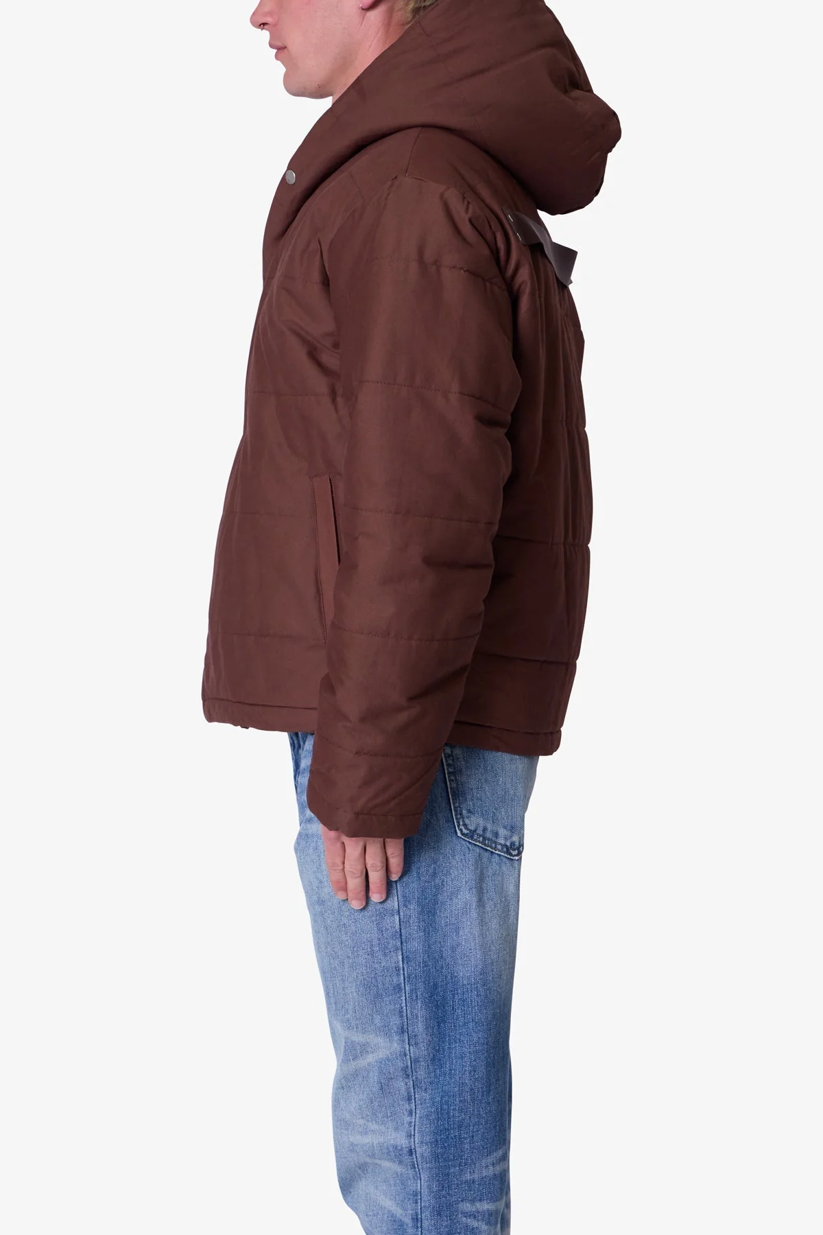 Crossed Trench Puffer Jacket - Brown