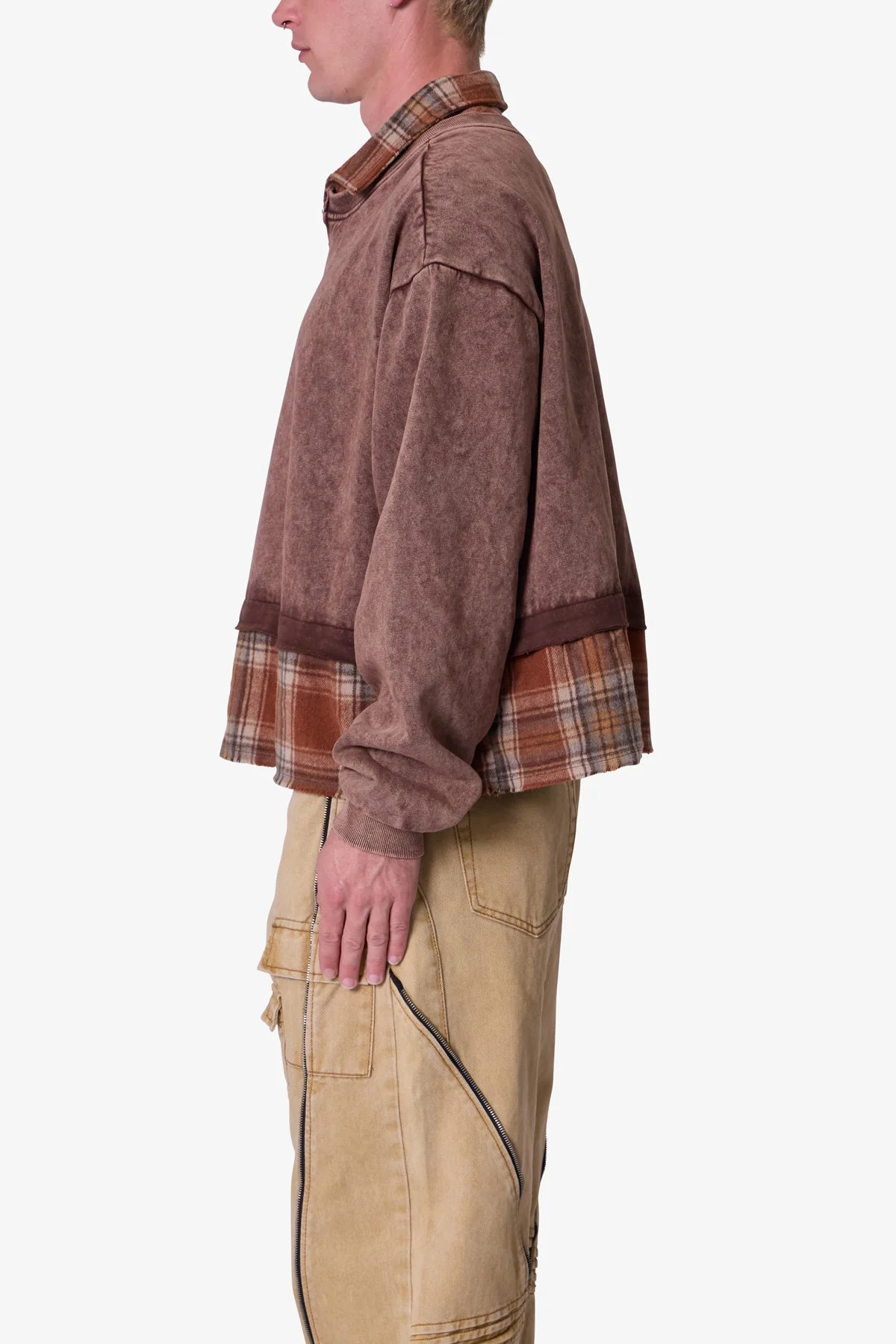 Flannel Crew Pullover Sweater - Brown