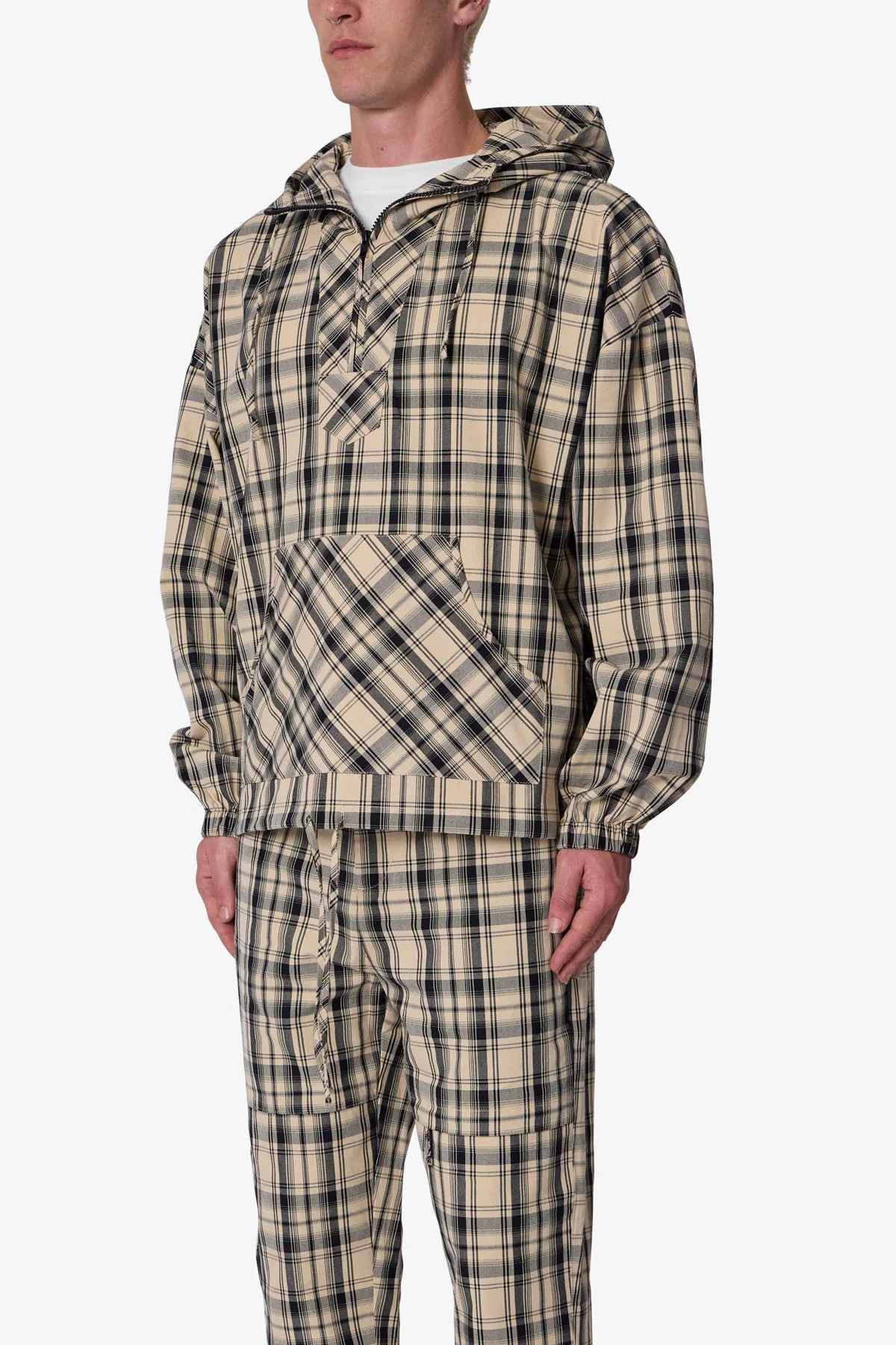 Tartan Print Quarter Zip Jacket - Cream