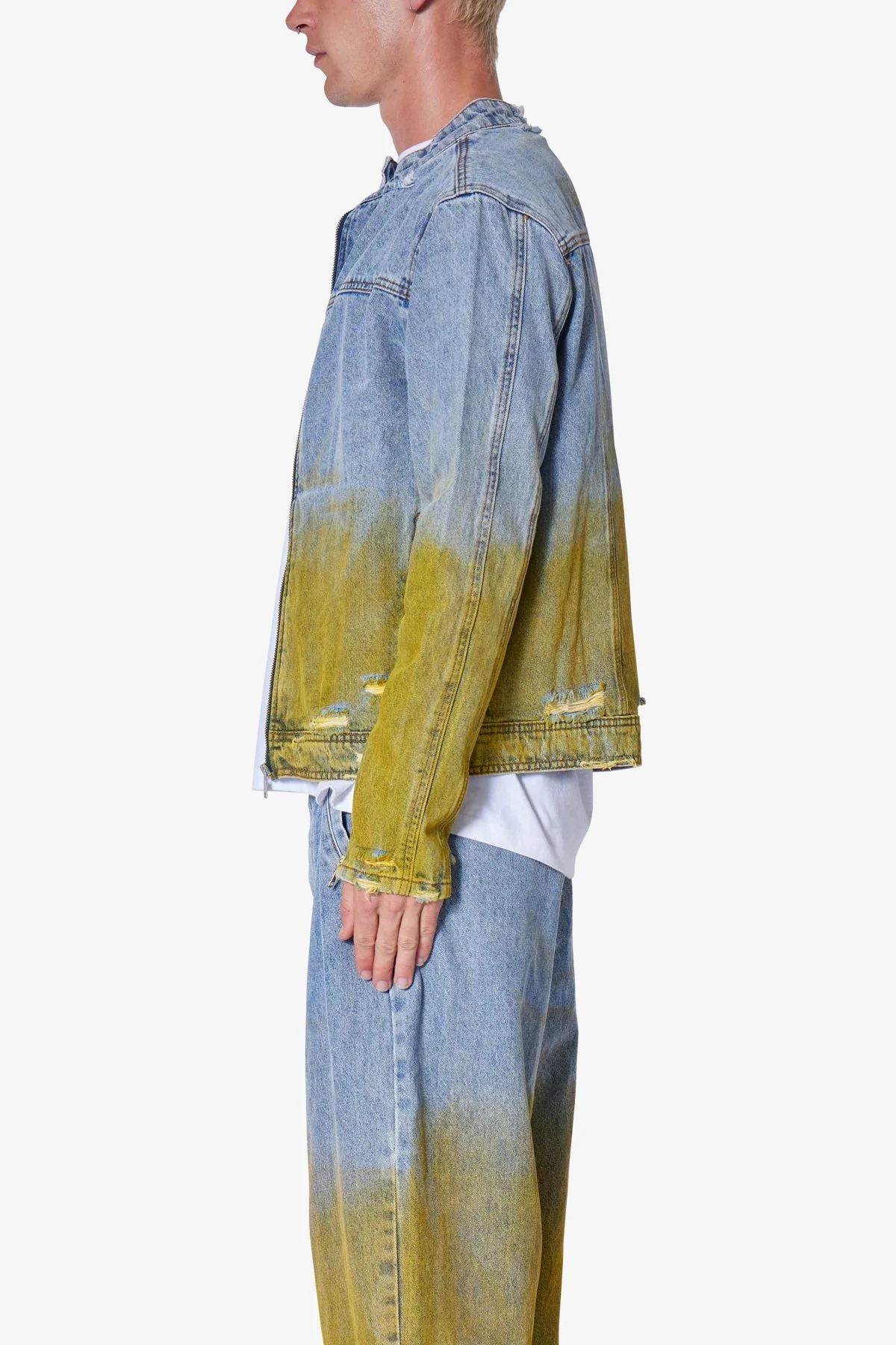 Dual Gradient Washed Denim Jacket - Blue