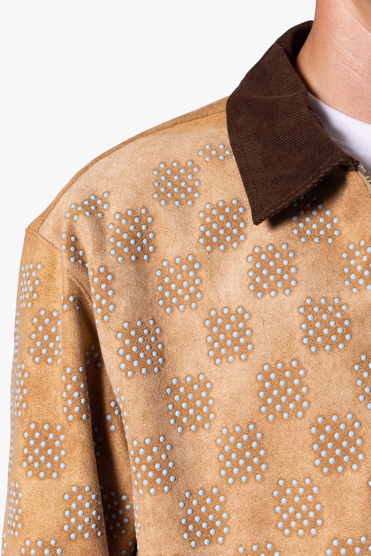 Turquoise Studded Checker Jacket - Tan