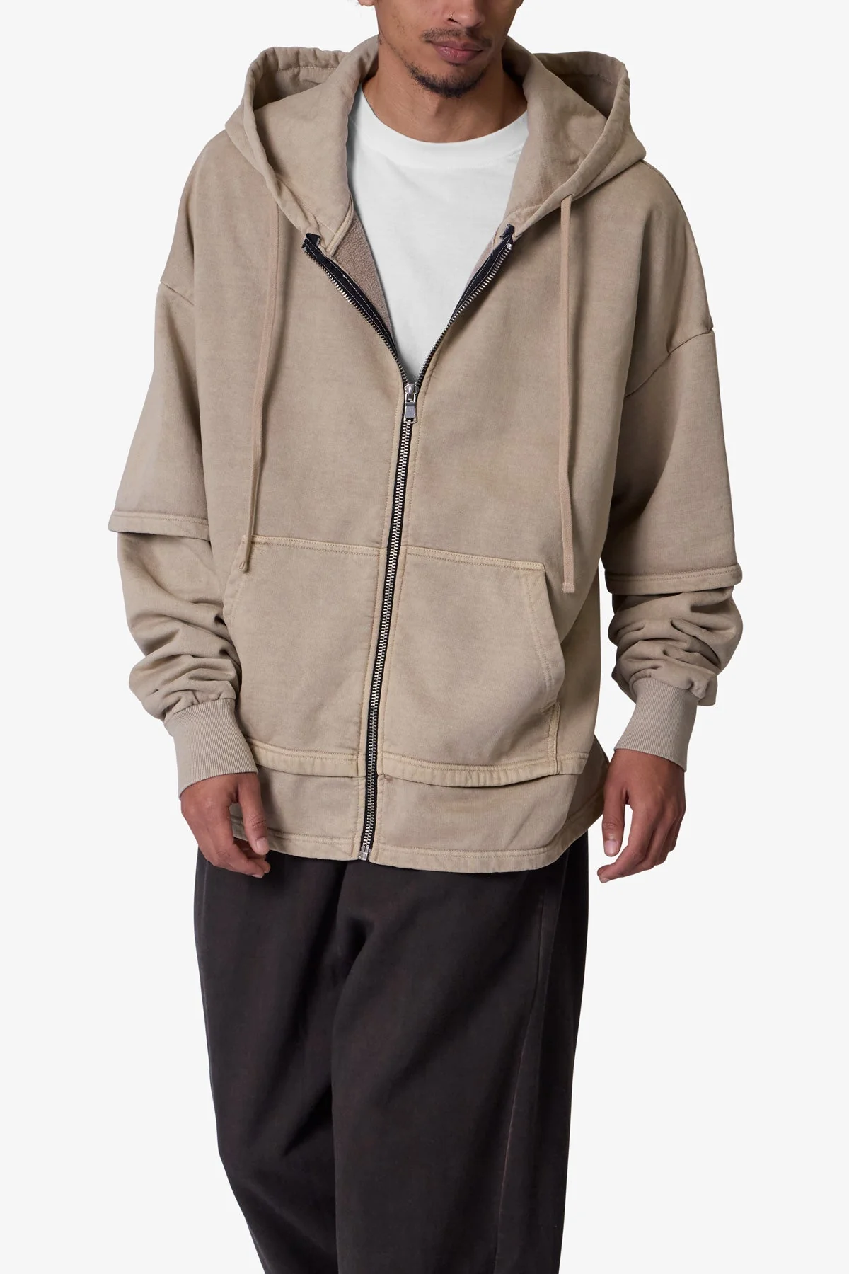 Double Layer Zipper Sweater - Washed Earth