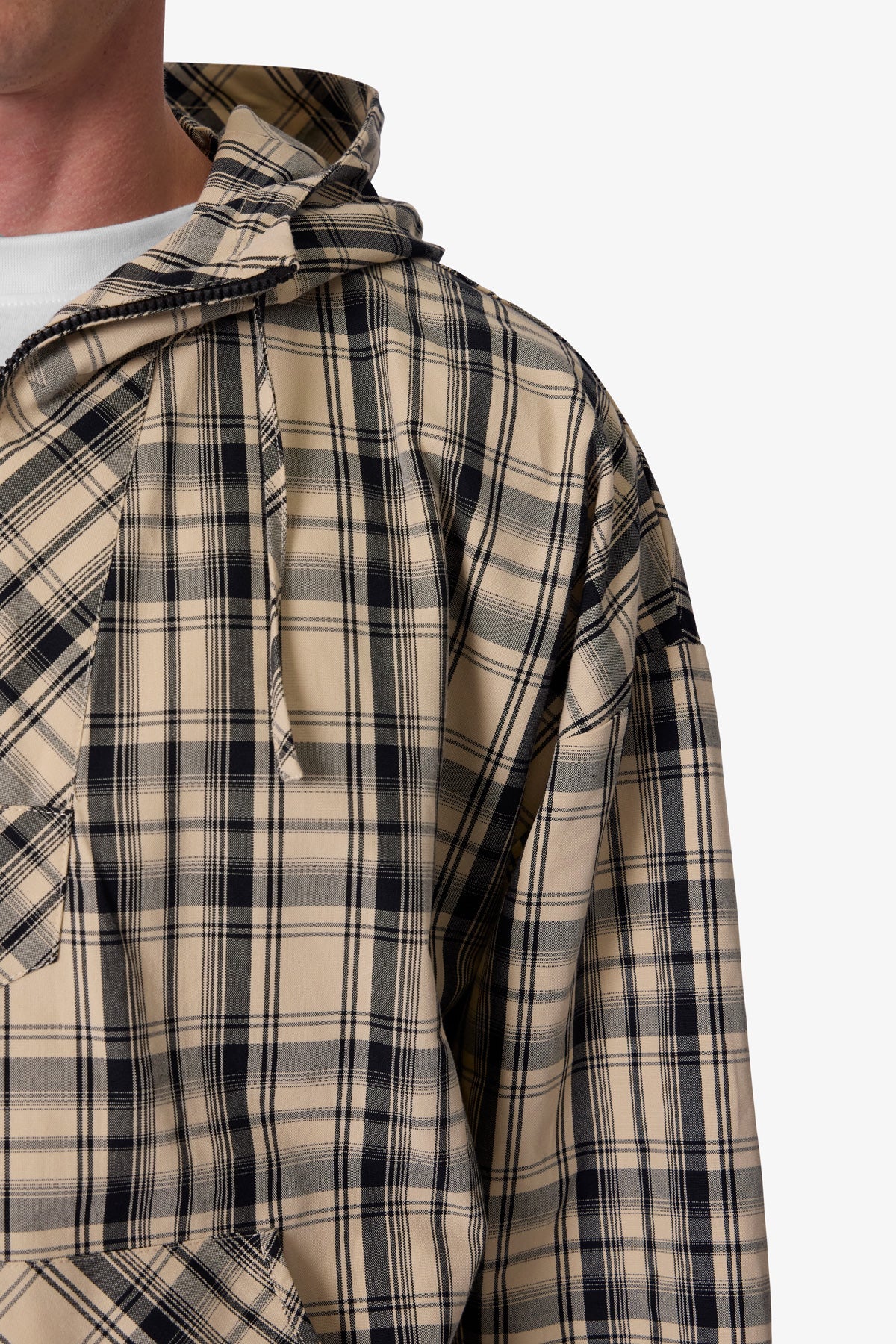 Tartan Print Quarter Zip Jacket - Cream