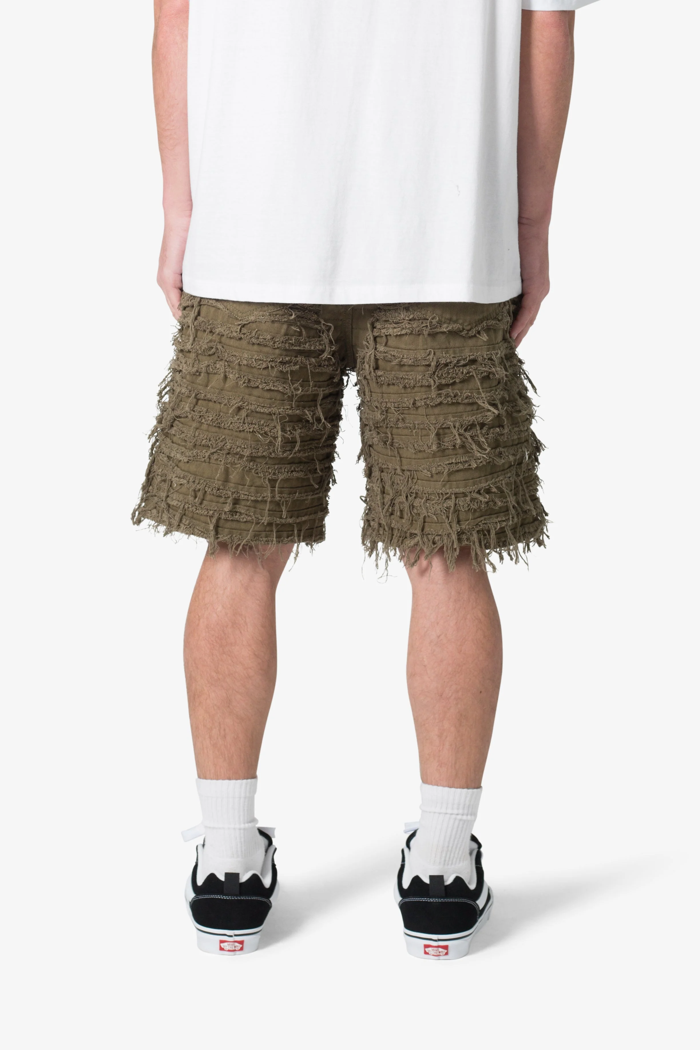 Allover Frayed Denim Shorts - Olive