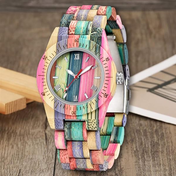 Womens Wooden Watch with All Wood Strap Analog Classic Design Colorful Bamboo Ladies Watches for Women, Couples Q1058