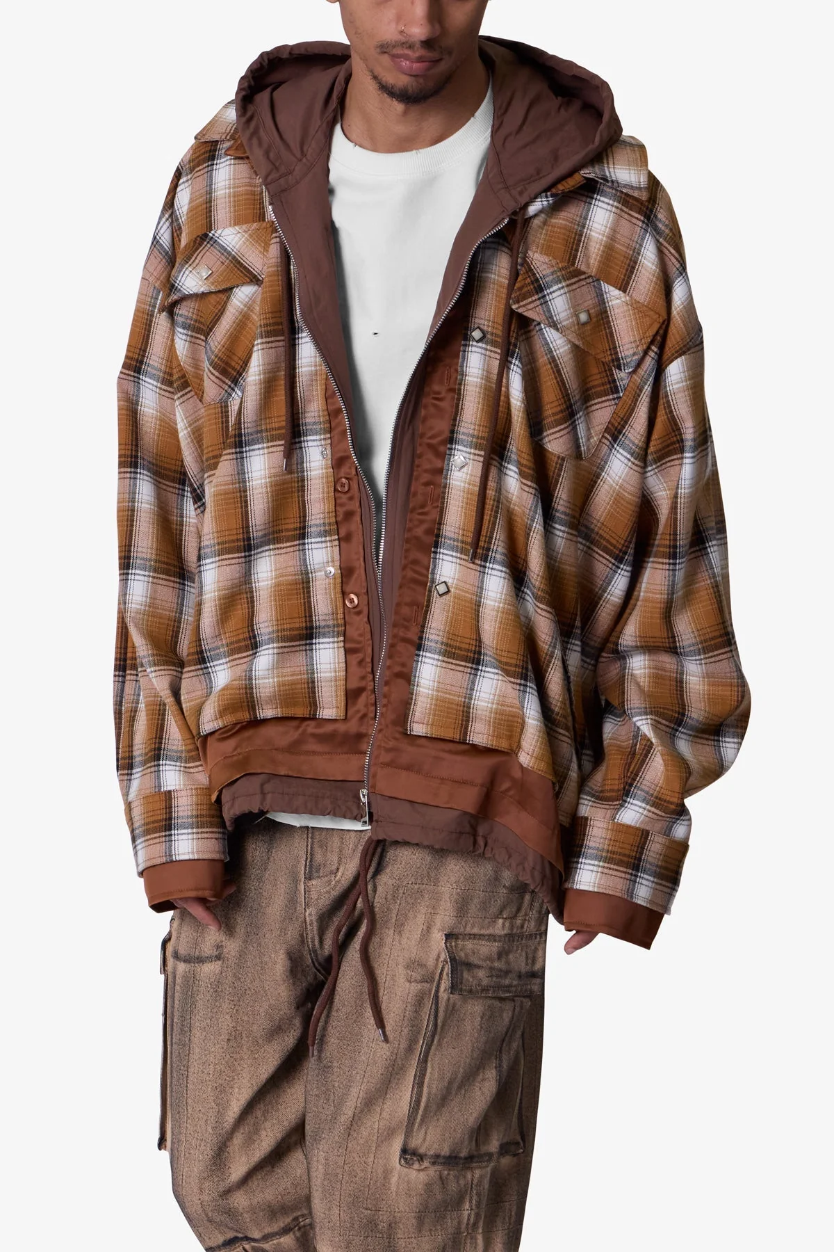 Zipped Up Flannel Jacket - Brown