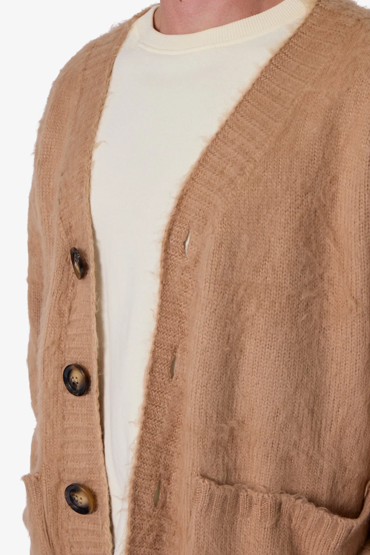 Elongated Fuzzy Cardigan Sweater - Brown