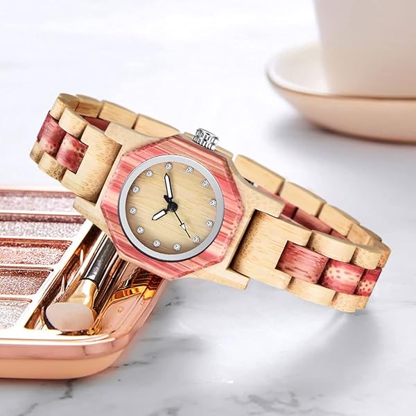 Womens Wooden Watch with All Wood Strap Analog Classic Design Colorful Bamboo Ladies Watches for Women, Couples Q1062