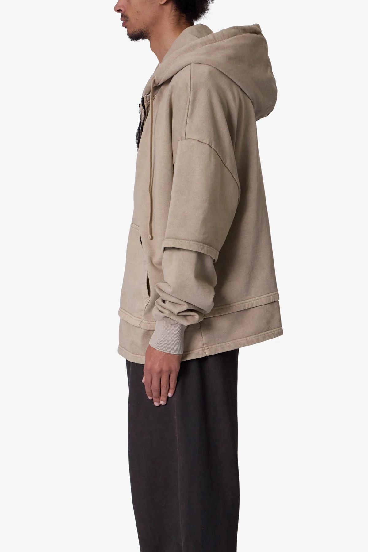 Double Layer Zipper Sweater - Washed Earth