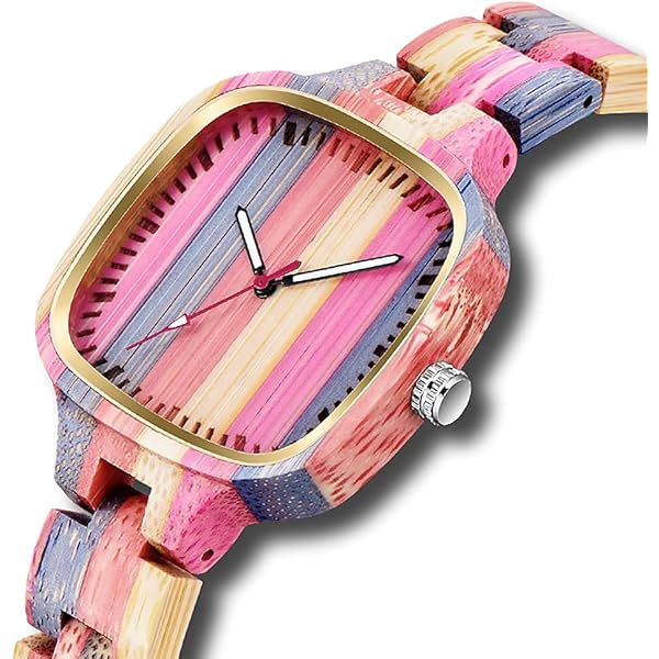 Womens Wooden Watch with All Wood Strap Analog Classic Design Colorful Bamboo Ladies Watches for Women, Couples Q1060
