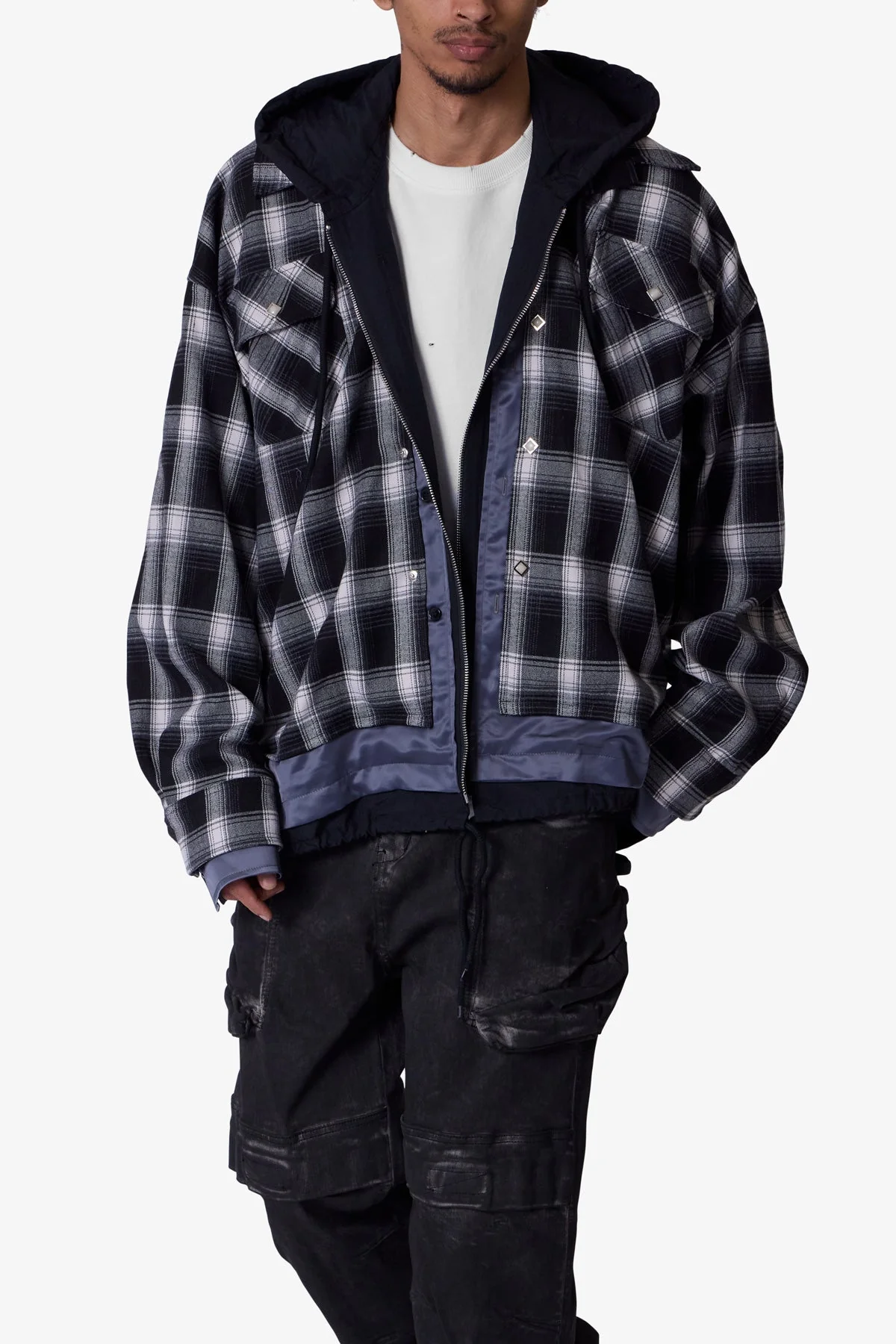 Zipped Up Flannel Jacket - Black