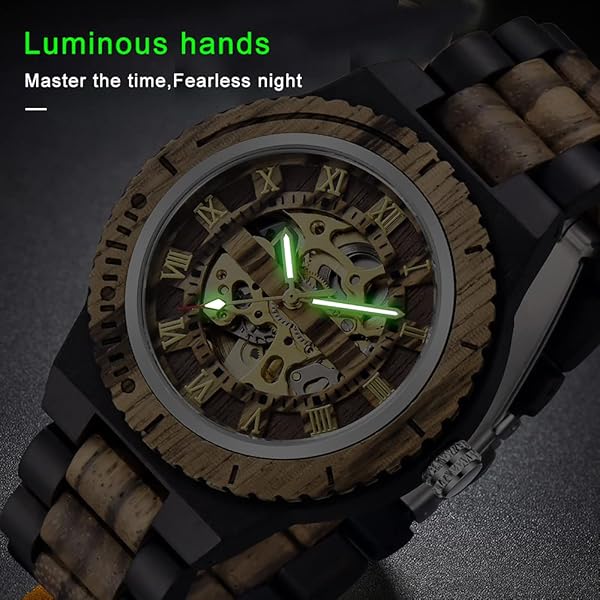 Men's Wooden Watch Triangle Skeleton Automatic Watch Mechanical Wood Watches for Men Red