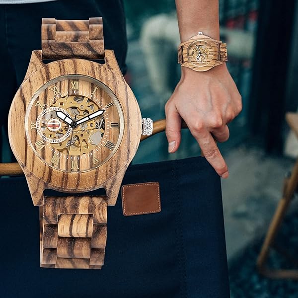 No Battery Fashion Mechanical Wooden Watch for Men, Mechanical Movement Wooden Strap Men's Watch for Father's Day, Birthday M806