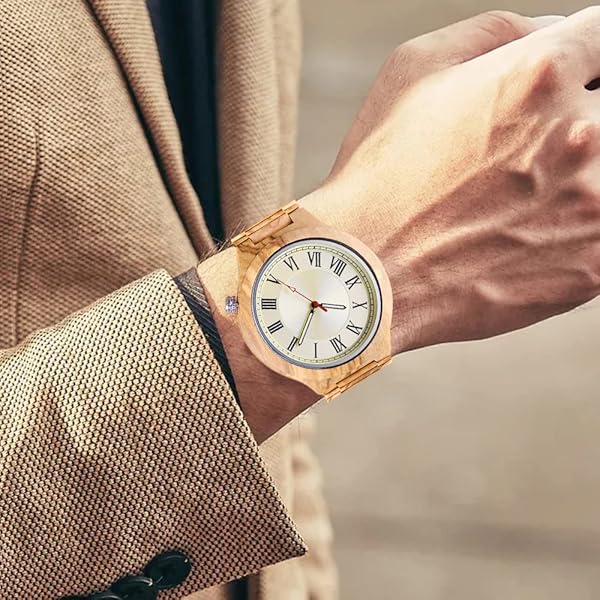 Wooden Watches Mens with Handmade Colorful Bamboo Wood Watch Analog Date Quartz Wooden Watch for Men Q2022-white-US (sale by bulk)