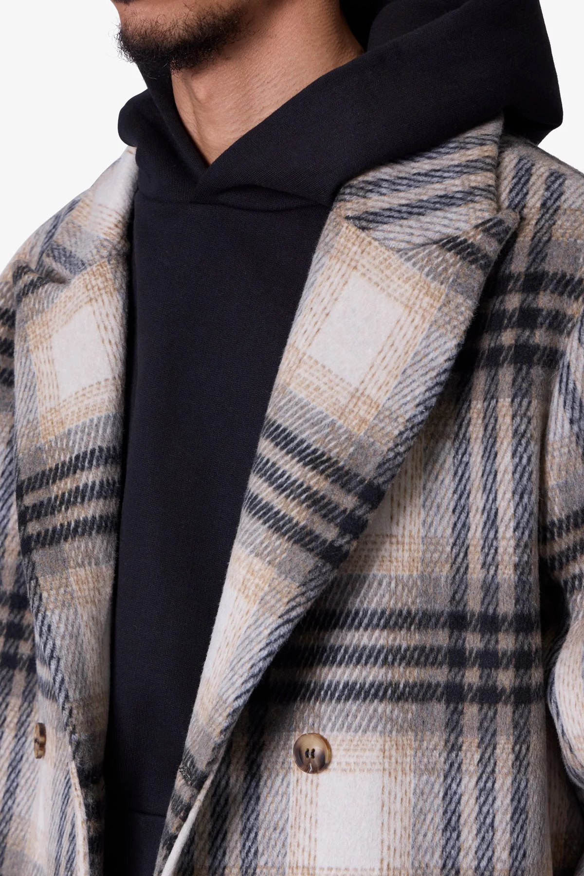 Peaky Plaid Trench Coat - Light Brown/Cream