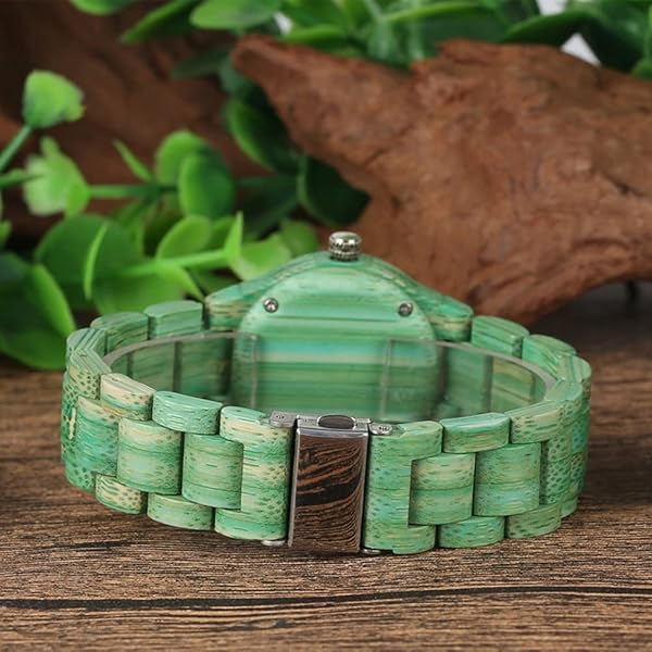 Womens Wooden Watch with All Wood Strap Analog Classic Design Colorful Bamboo Ladies Watches for Women, Couples Q1059-green