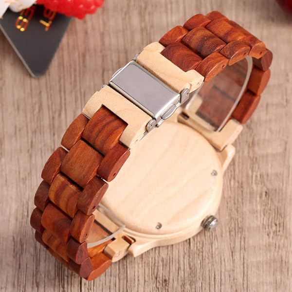 Womens Wooden Watch with All Wood Strap Analog Classic Design Colorful Bamboo Ladies Watches for Women, Couples WD1223-Red