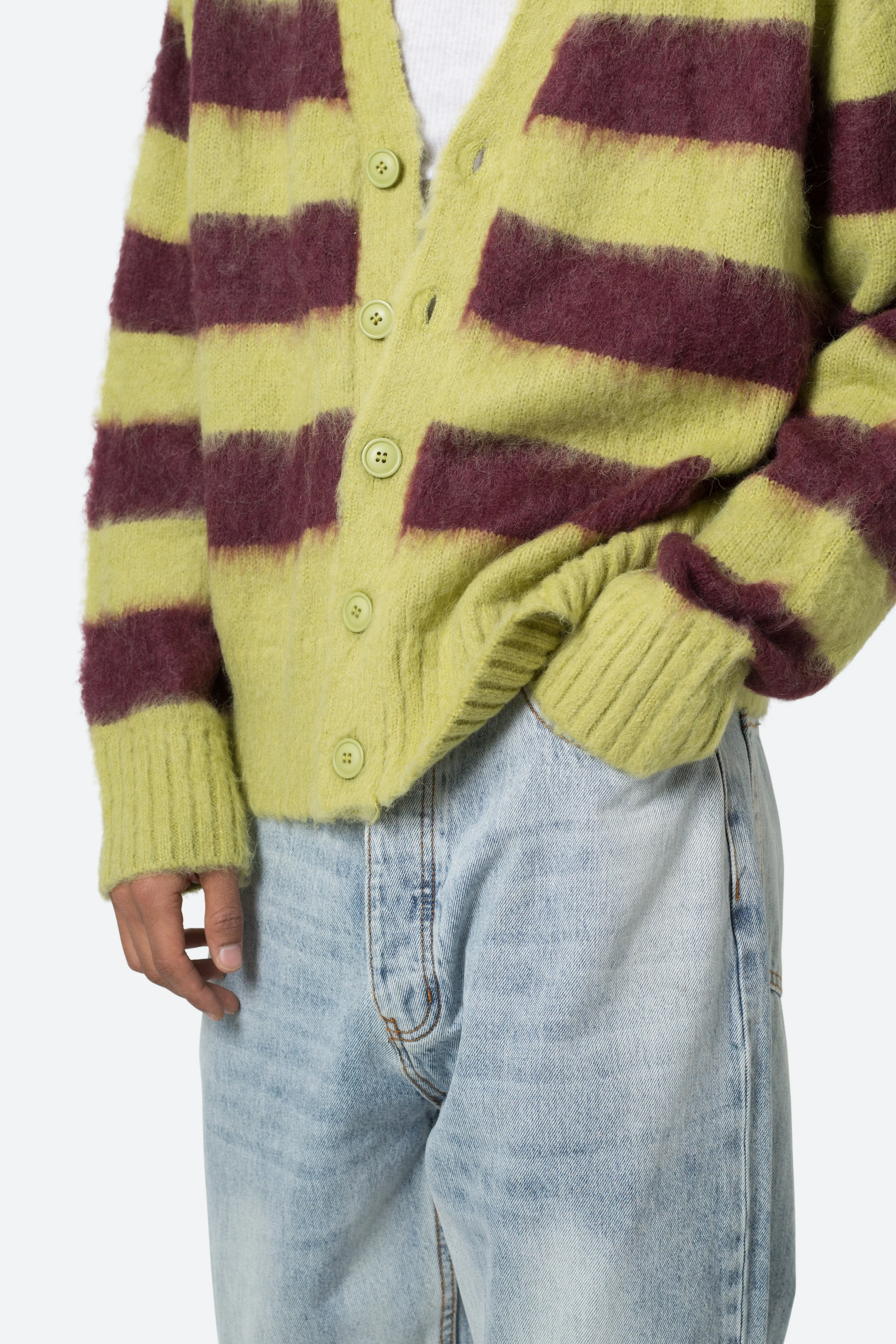 Striped Mohair Cardigan Sweater - Green/Brown