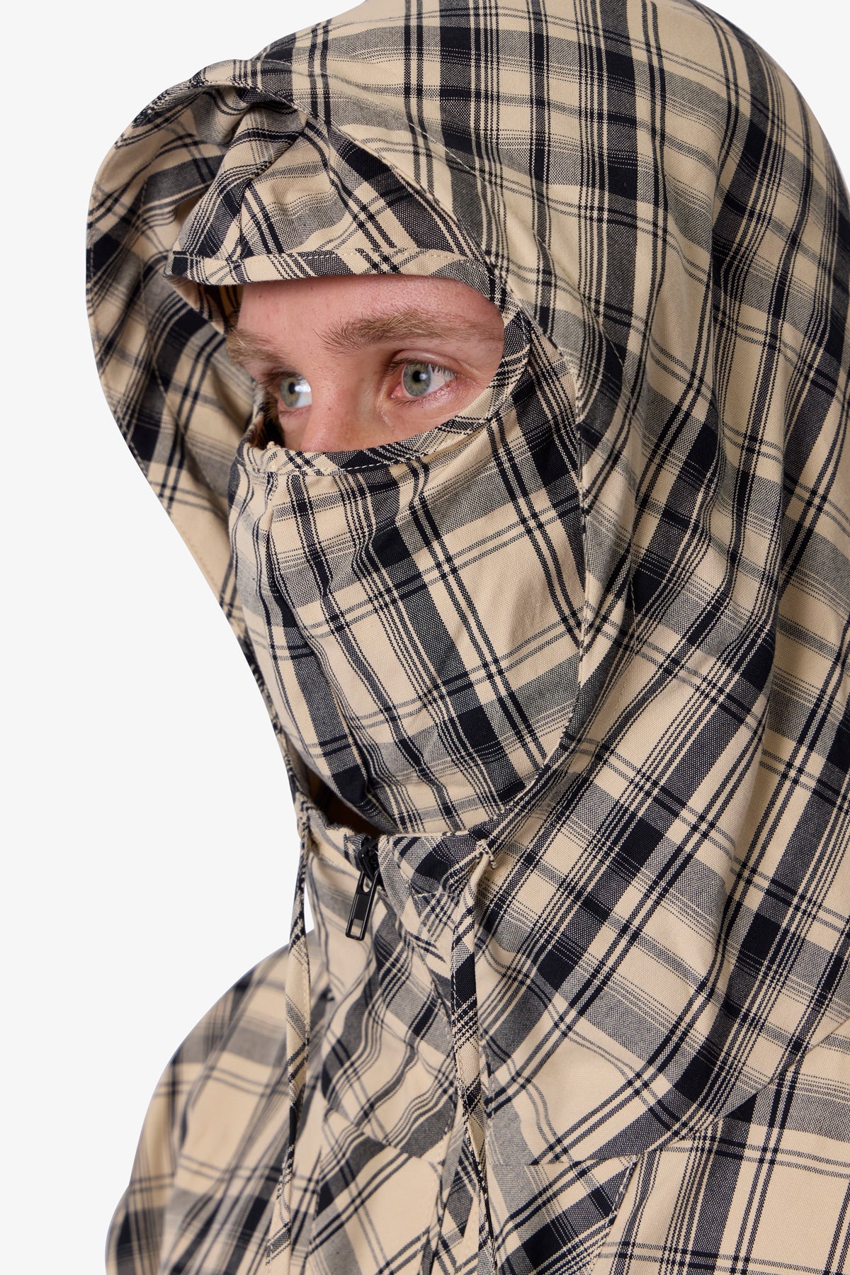 Tartan Print Quarter Zip Jacket - Cream