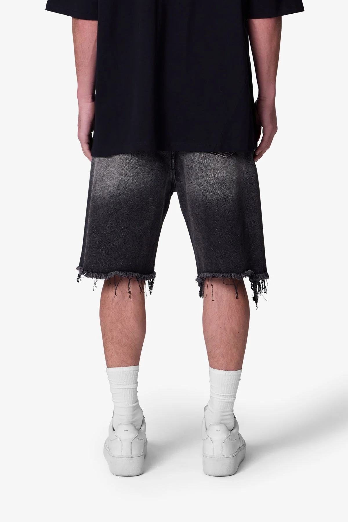 Distressed Spider Denim Shorts - Washed Black