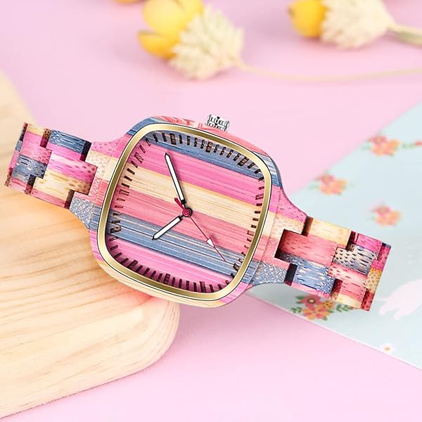 Womens Wooden Watch with All Wood Strap Analog Classic Design Colorful Bamboo Ladies Watches for Women, Couples Q1060