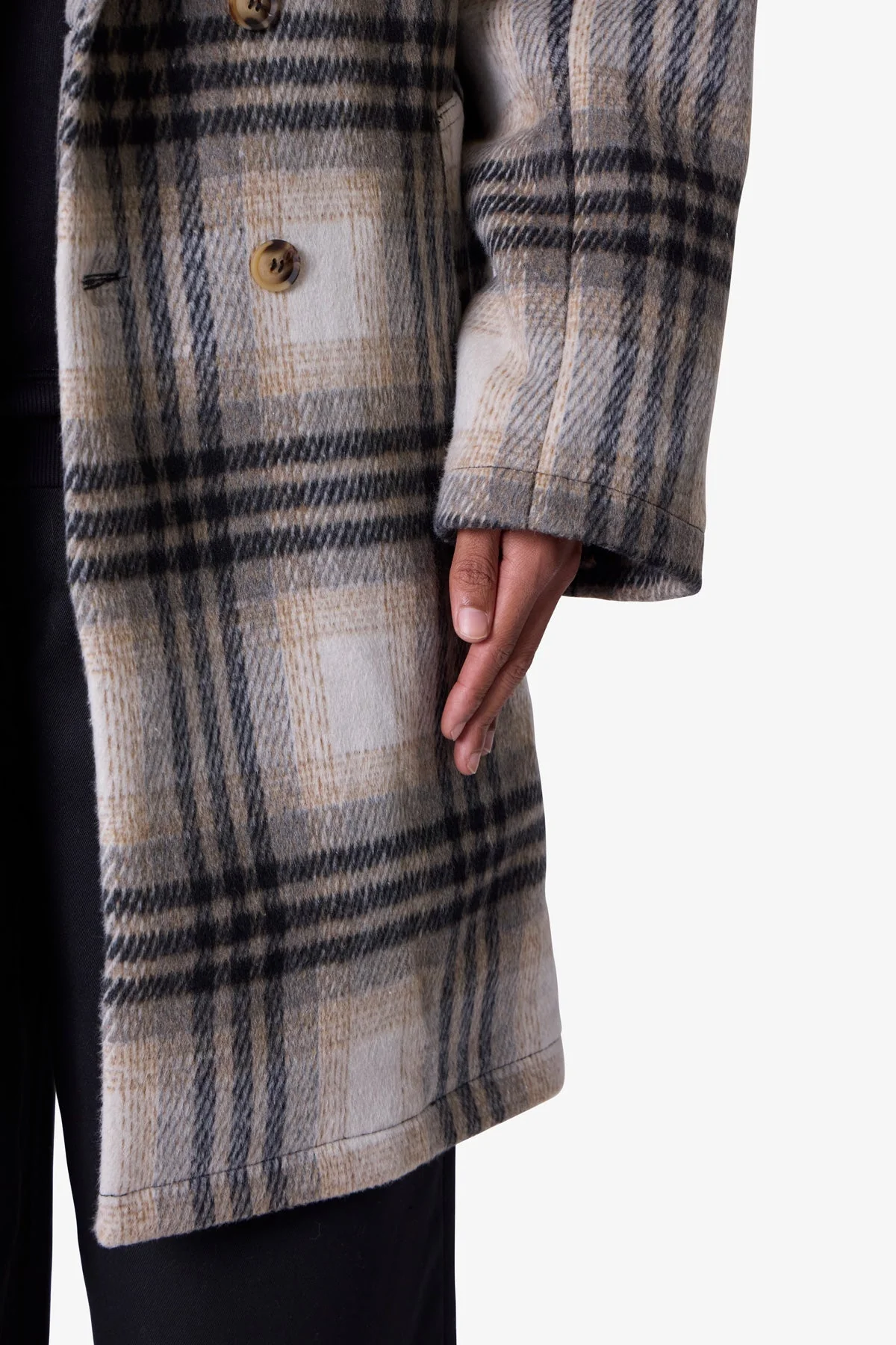 Peaky Plaid Trench Coat - Light Brown/Cream