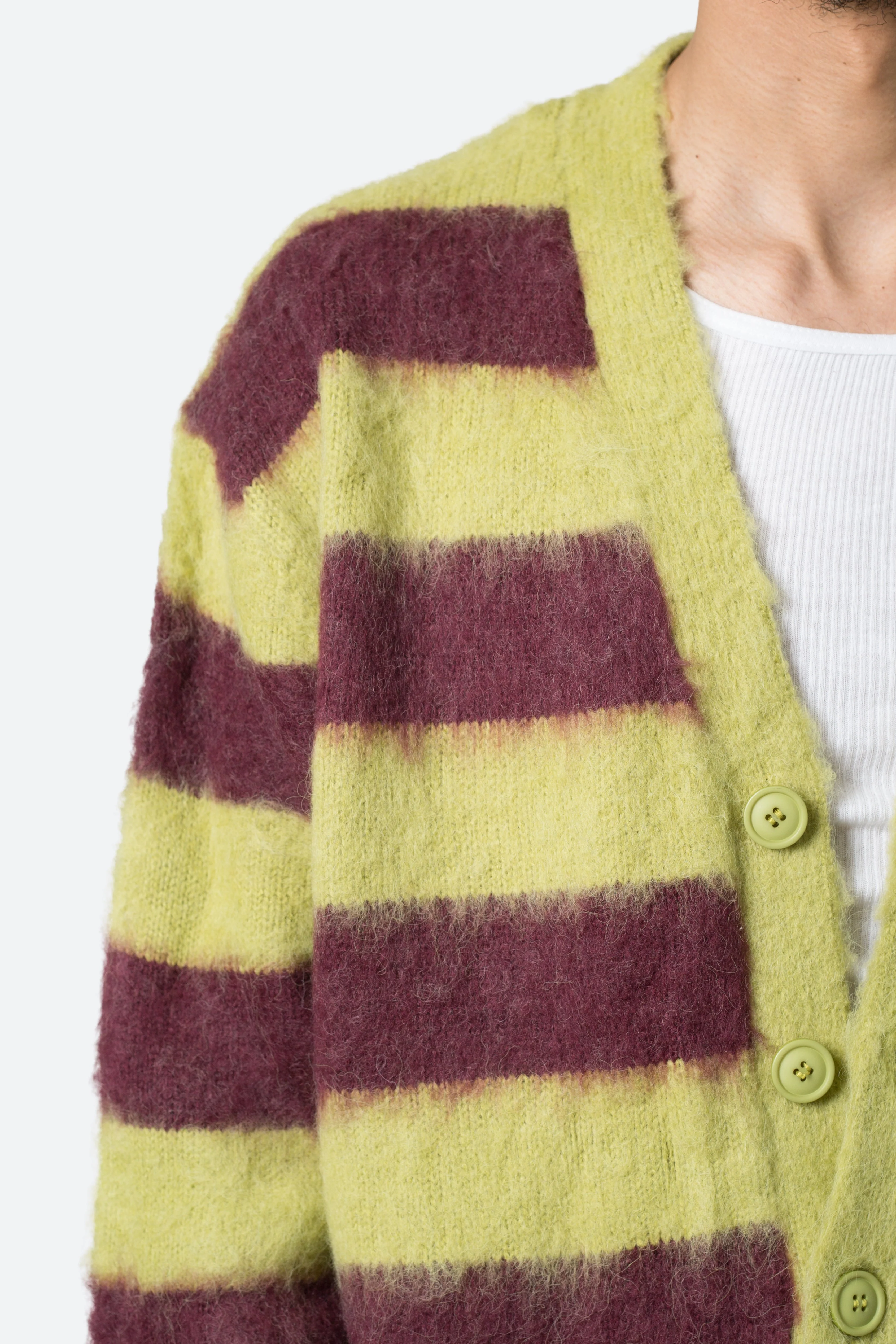 Striped Mohair Cardigan Sweater - Green/Brown