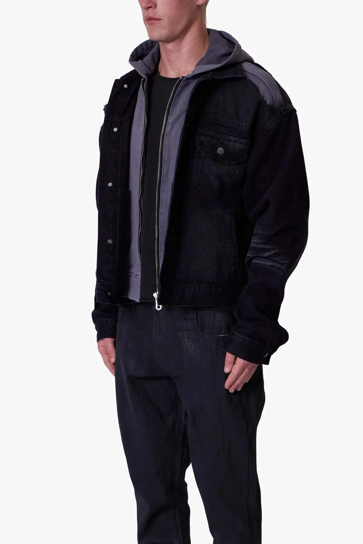 Denim Dissolved Trucker Jacket - Black/Grey