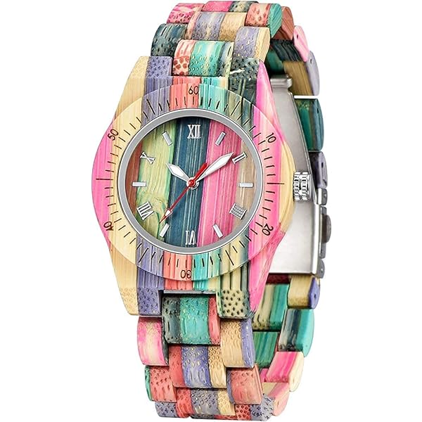 Womens Wooden Watch with All Wood Strap Analog Classic Design Colorful Bamboo Ladies Watches for Women, Couples Q1058