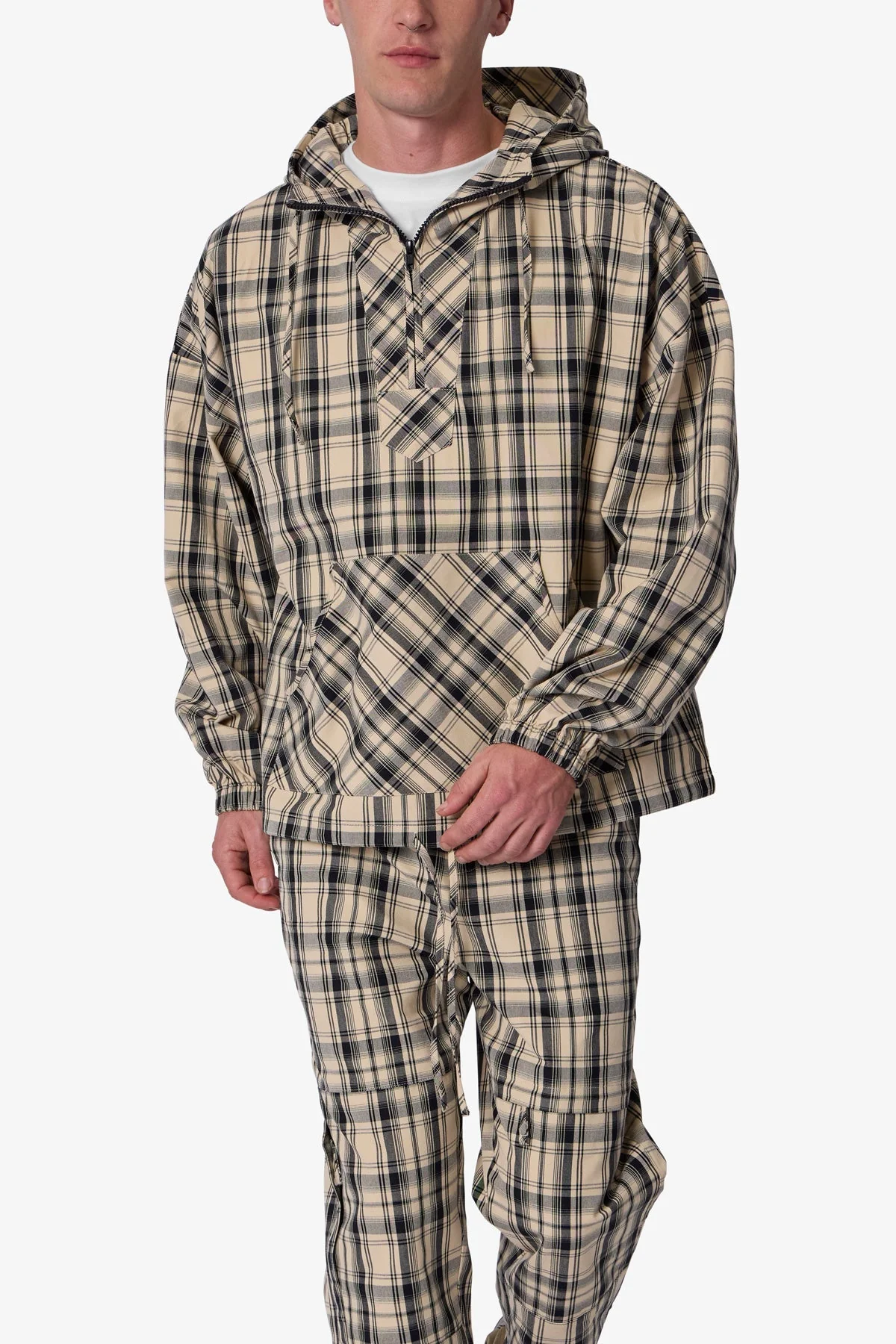 Tartan Print Quarter Zip Jacket - Cream