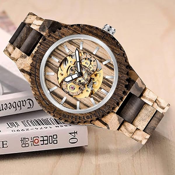 No Battery Fashion Mechanical Wooden Watch for Men, Mechanical Movement Wooden Strap Men's Watch for Father's Day, Birthday M801 (sale by bulk)
