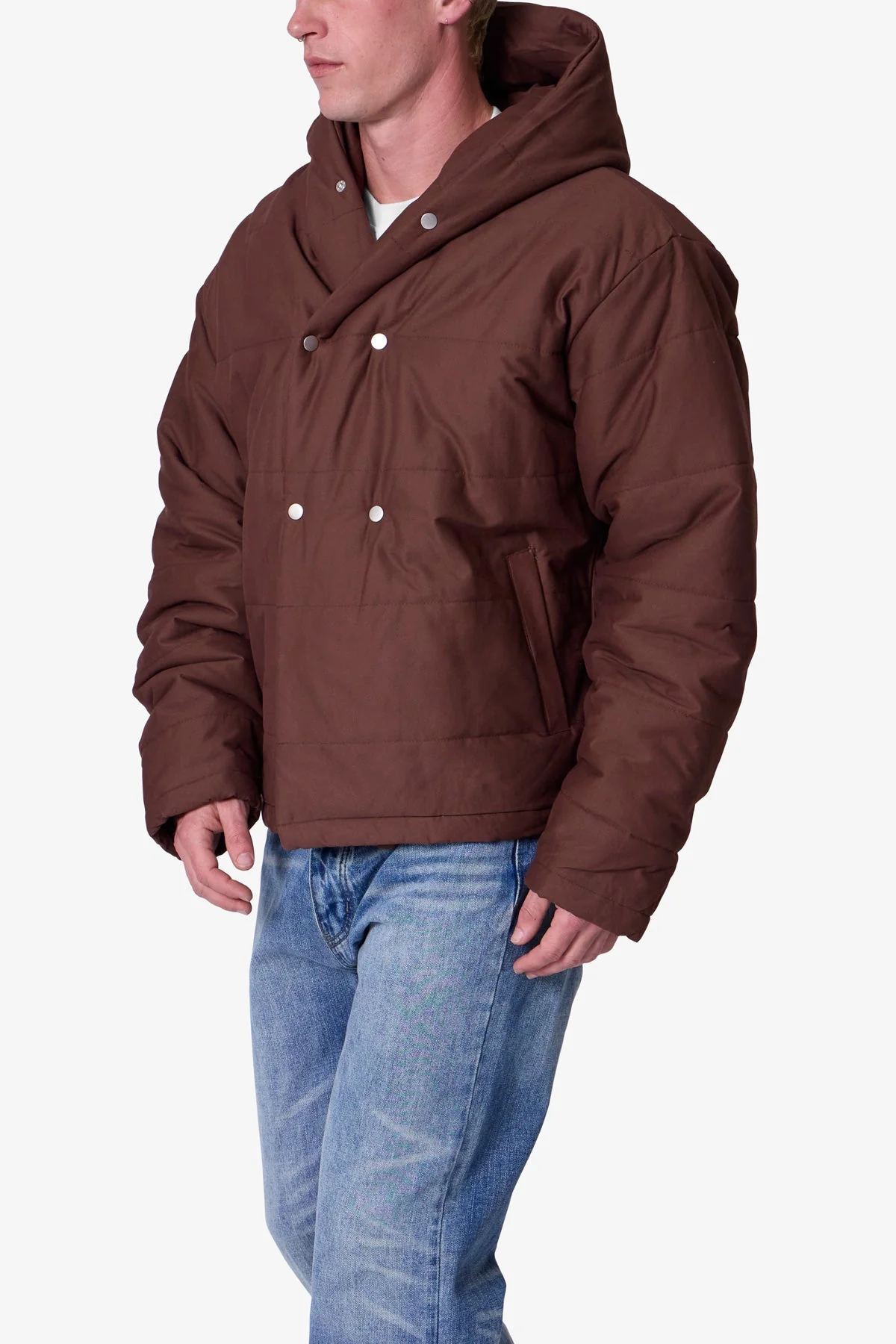 Crossed Trench Puffer Jacket - Brown