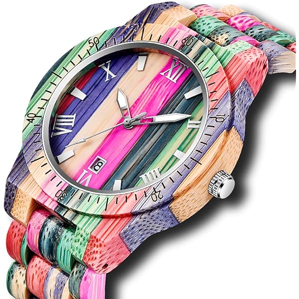 Wooden Watches Mens with Handmade Colorful Bamboo Wood Watch Analog Date Quartz Wooden Watch for Men Q1057