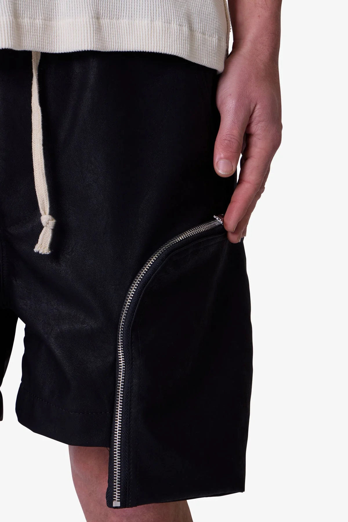 Leather Pocket Geo Shorts - Black