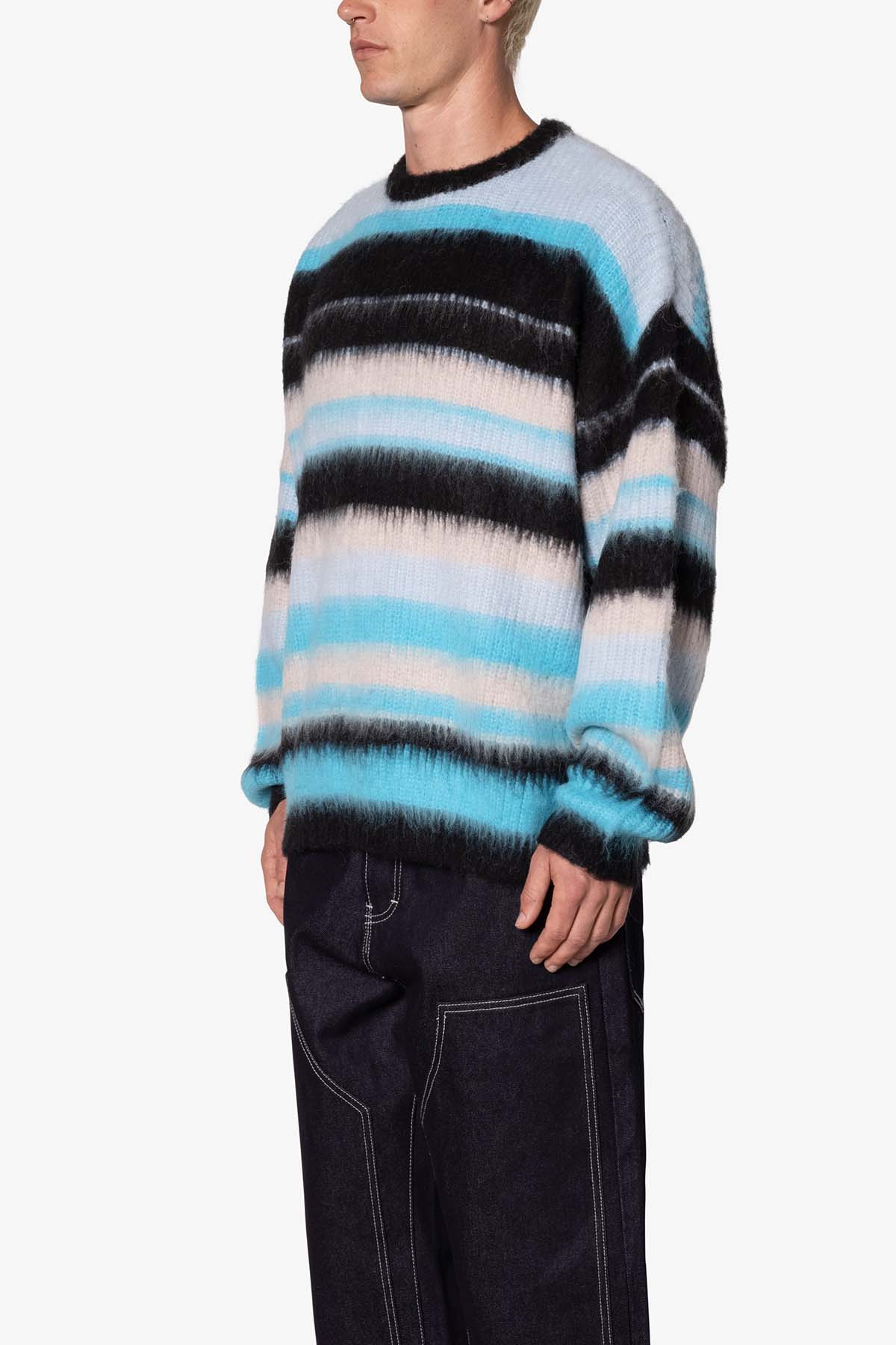 Oversized Water Striped Sweater - Blue