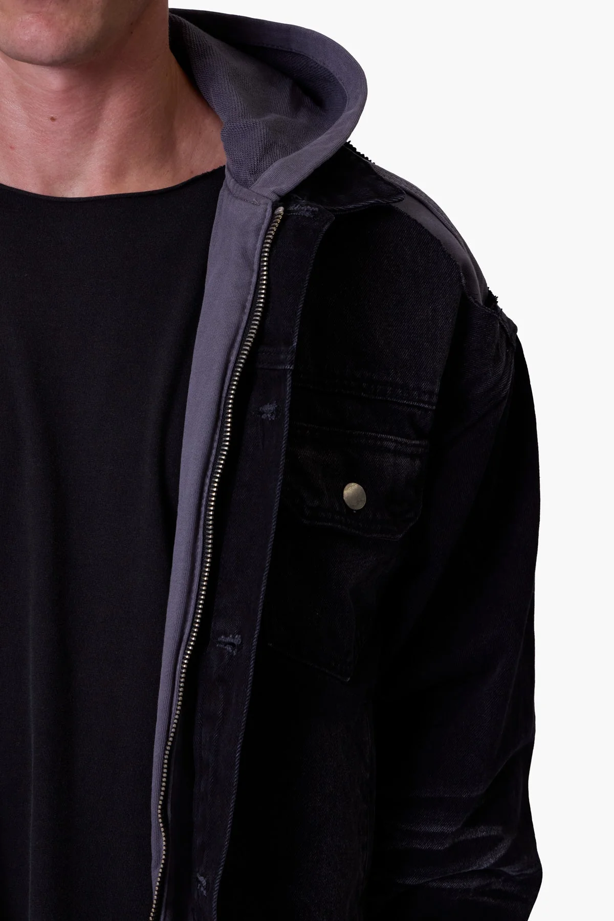 Denim Dissolved Trucker Jacket - Black/Grey