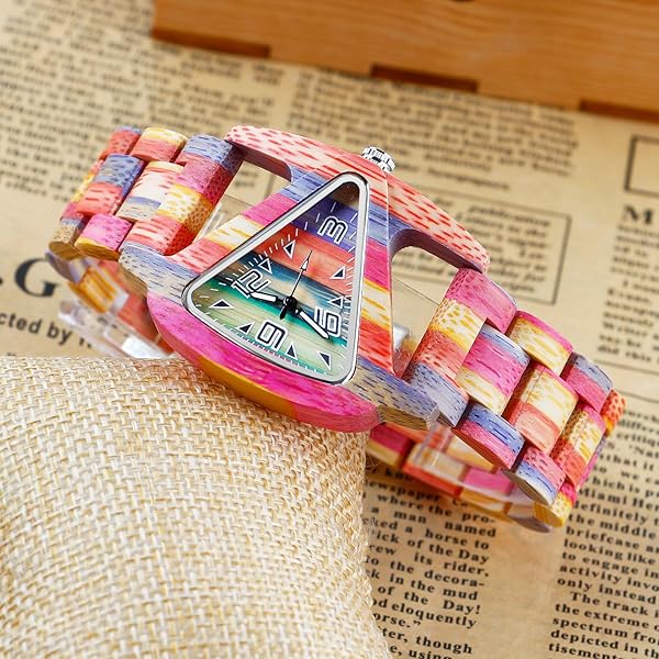 Womens Wooden Watch with All Wood Strap Analog Classic Design Colorful Bamboo Ladies Watches for Women, Couples Q1098-US
