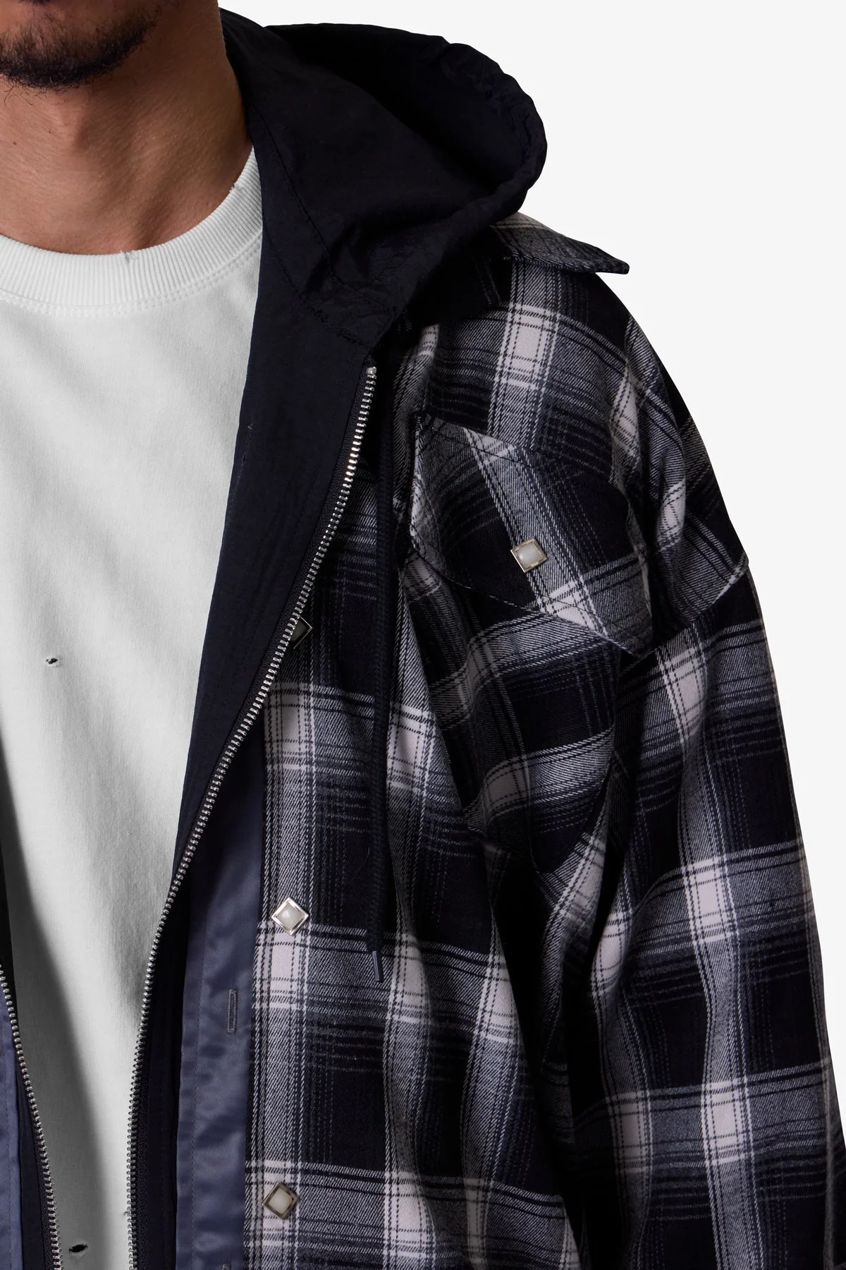Zipped Up Flannel Jacket - Black