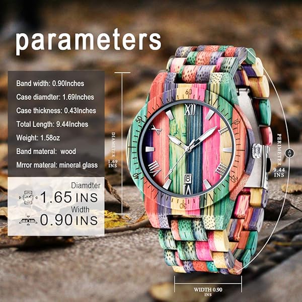 Wooden Watches Mens with Handmade Colorful Bamboo Wood Watch Analog Date Quartz Wooden Watch for Men Q1057 (sale by bulk)