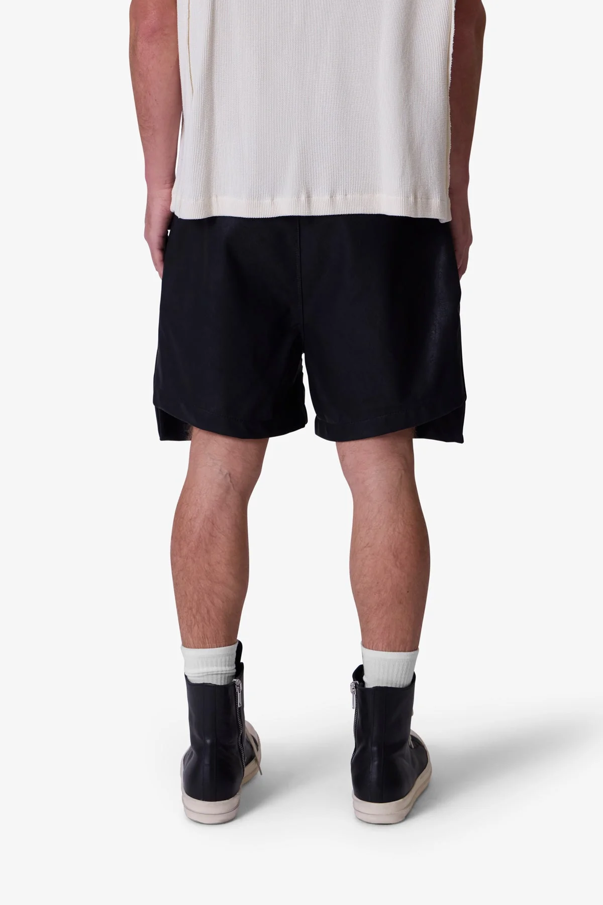 Leather Pocket Geo Shorts - Black