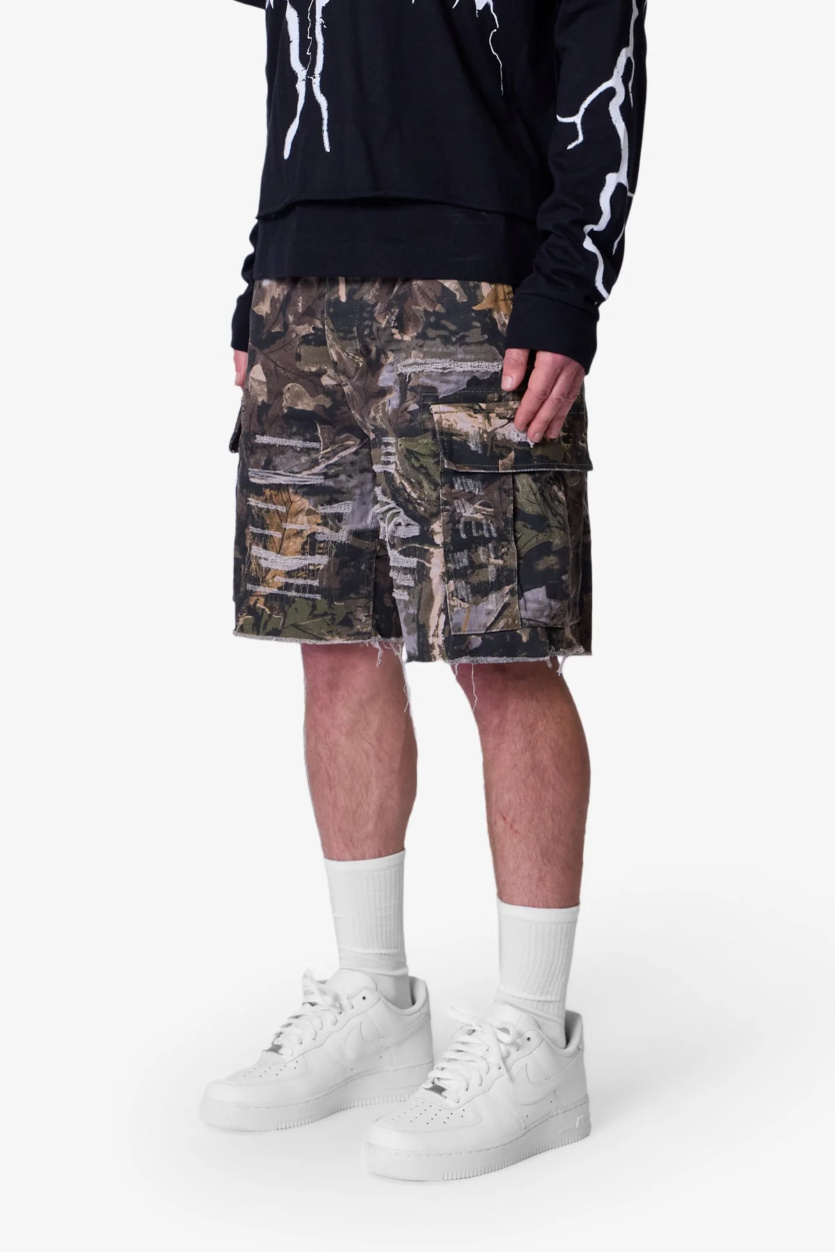 Distressed Cargo Shorts - Forest Camo