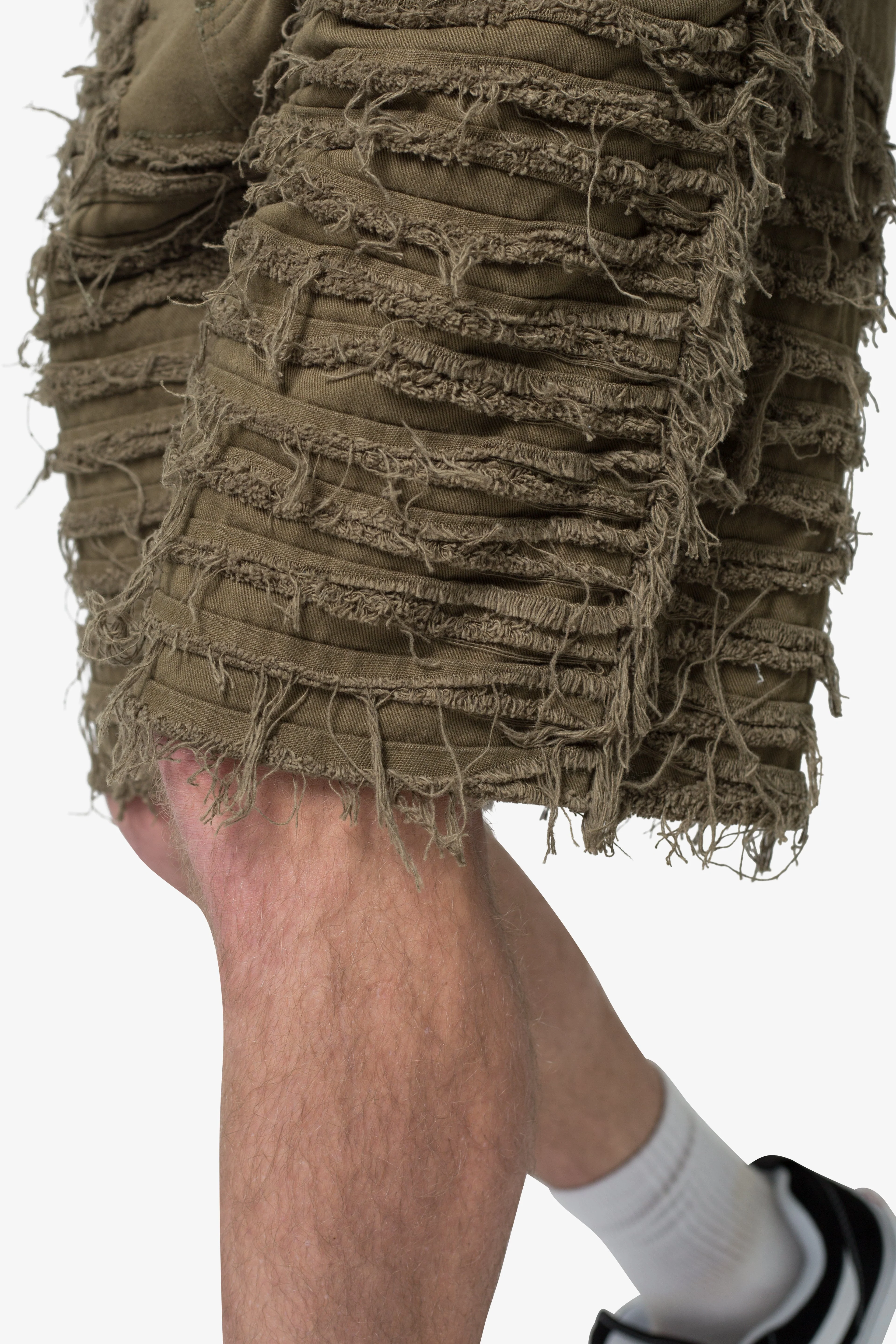 Allover Frayed Denim Shorts - Olive
